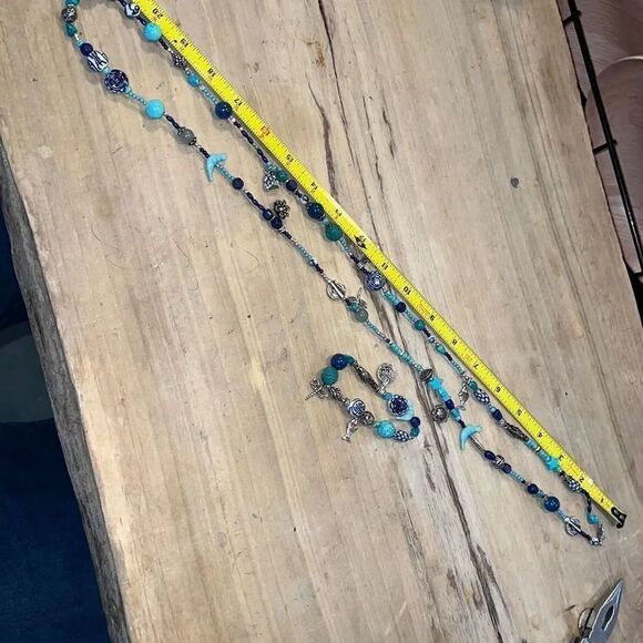 Oriental Long Neckless And BraceletSet With Dragonfly, Birds, Fish, Flowers - Picture 9 of 9